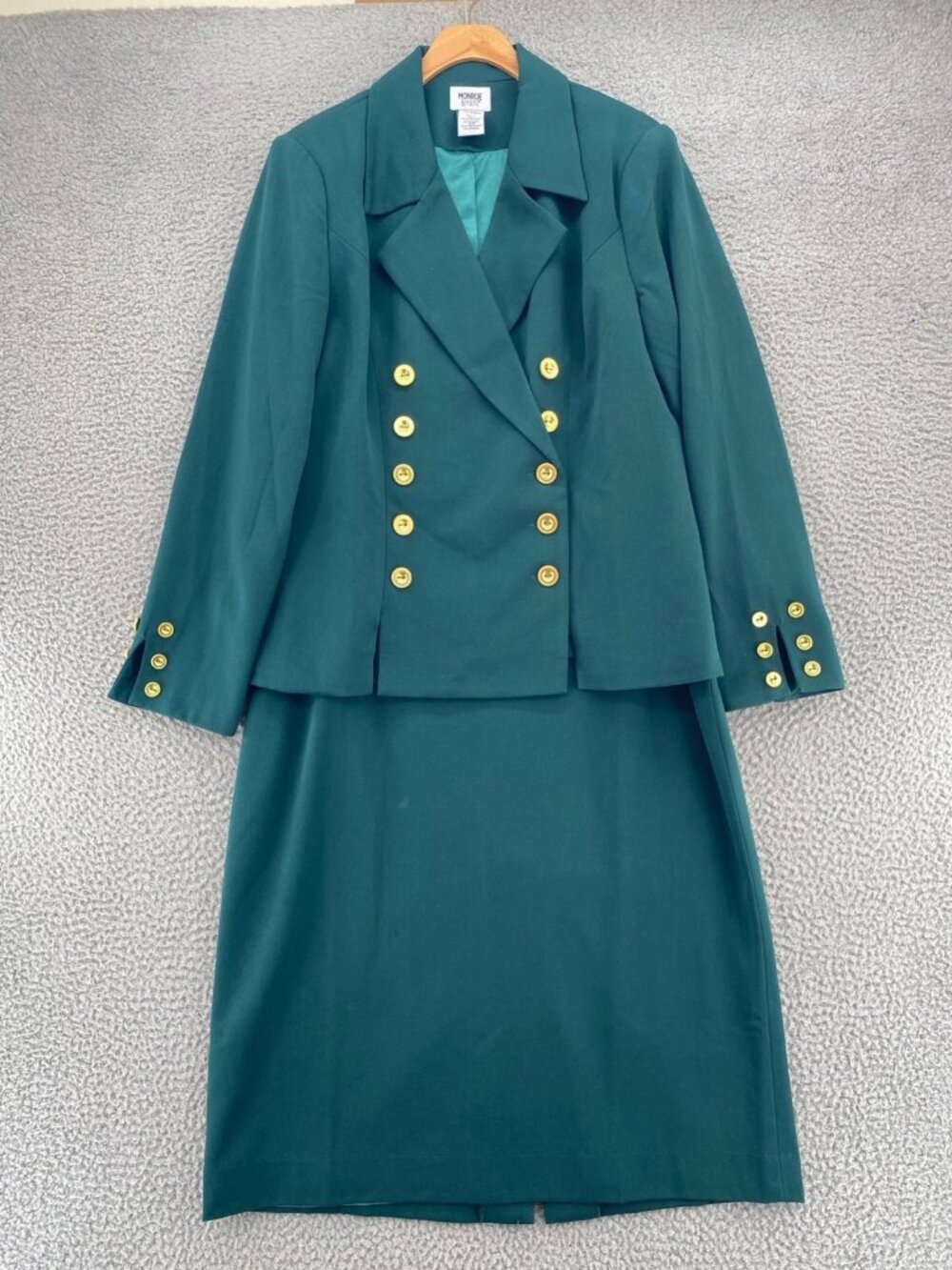 Monroe & Main Set Women 14 Green Midi Skirt Double Breasted Button Blazer Jacket